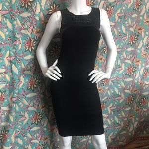 Seductions Black Knitted Cocktail Dress w/Cut-Out Faux Leather Detail Size XS-S